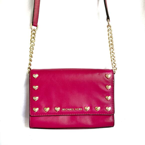 Michael Kors Pink Leather Mini Bag | Heart Studs | Removable Chain | NWOT Gift - Picture 2 of 16